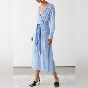 & Other Stories Womens Flowy Midi Dress Size 12 Light Blue Normcore